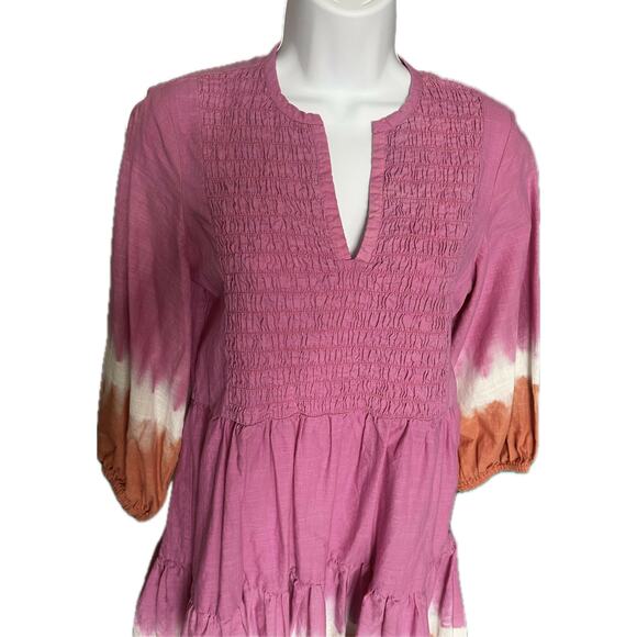 Sachin & Babi Coco Split Neck Cotton Mini Dress long sleeve Tie Dye Pink XS - Picture 4 of 7